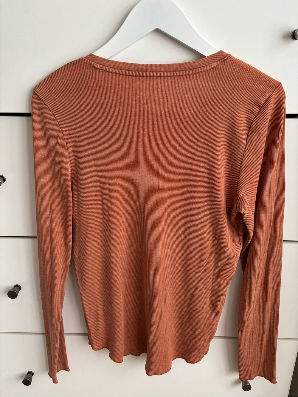 aerie Ribbed Long-Sleeve Henley Top in Rust Orange - Picture 2 of 4